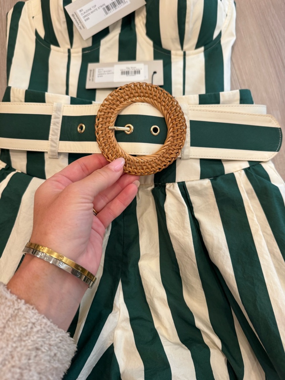 Cara Cara Green & White Striped Two-Piece Set with Woven Belt - Picture 10 of 11